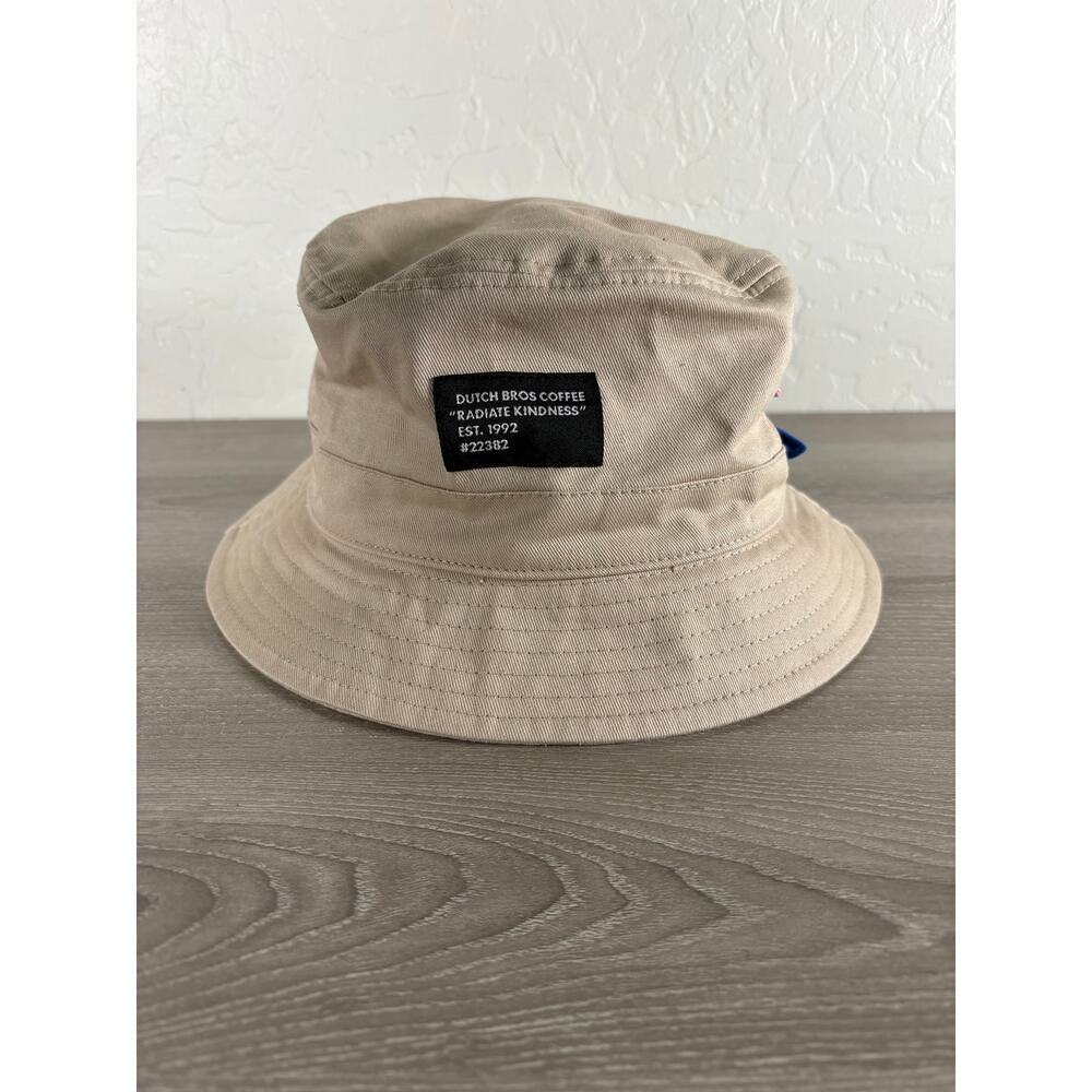 Dutch‎ Bros Khaki Tan Bucket Hat w/ Pink Blue Side Pocket- EUC
